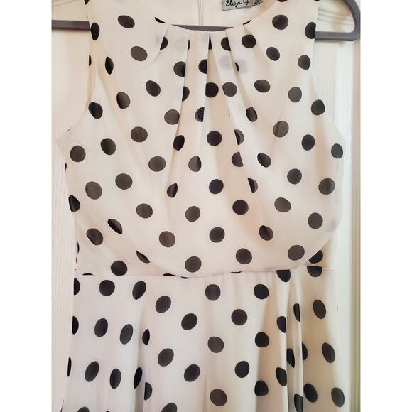 Eliza J Polka Dot Classic Sleeveless Fit & Flare White Black Midi Dress, Size 4 - Picture 5 of 13